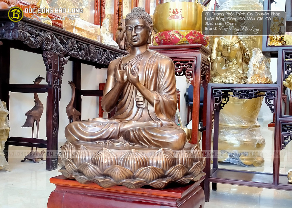 tượng Phật Thích Ca Chuyển Pháp Luân bằng đồng đỏ cao 70cm
