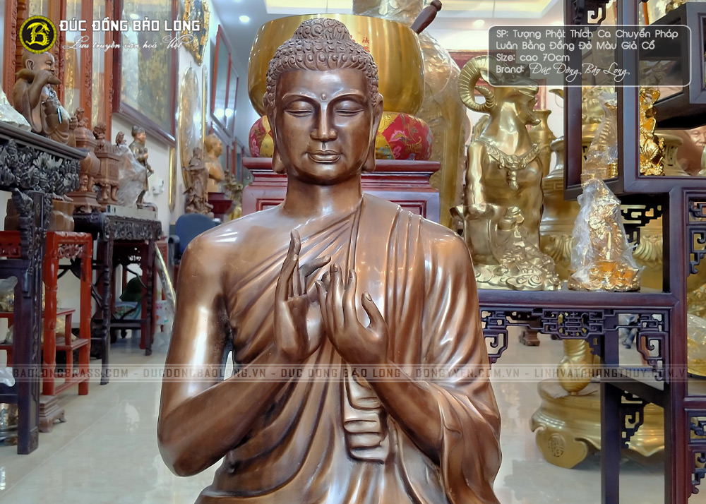 Tượng Phật Thích Ca Chuyển Pháp Luân Bằng Đồng Đỏ Cao 70cm
