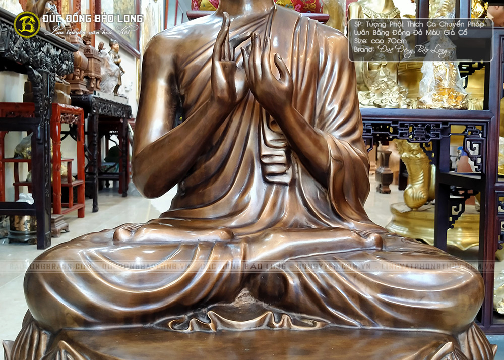 Tượng Phật Thích Ca Chuyển Pháp Luân Bằng Đồng Đỏ Cao 70cm
