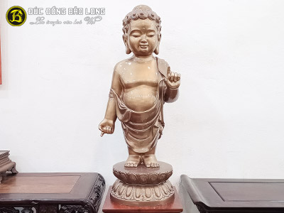 Tượng Phật Thích Ca Đản Sinh Bằng Đồng Đỏ Cao 81cm