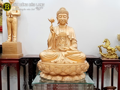 Tượng Phật Thích Ca Niêm Hoa Vi Tiếu Bằng Đồng Đỏ Cao 81cm