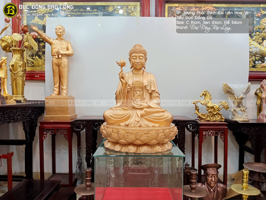 tượng Phật Thích Ca Niêm Hoa Vi Tiếu bằng đồng đỏ cao 81cm