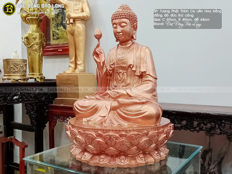 Tượng Phật Thích Ca Niêm Hoa Bằng Đồng Đỏ Cao 69cm