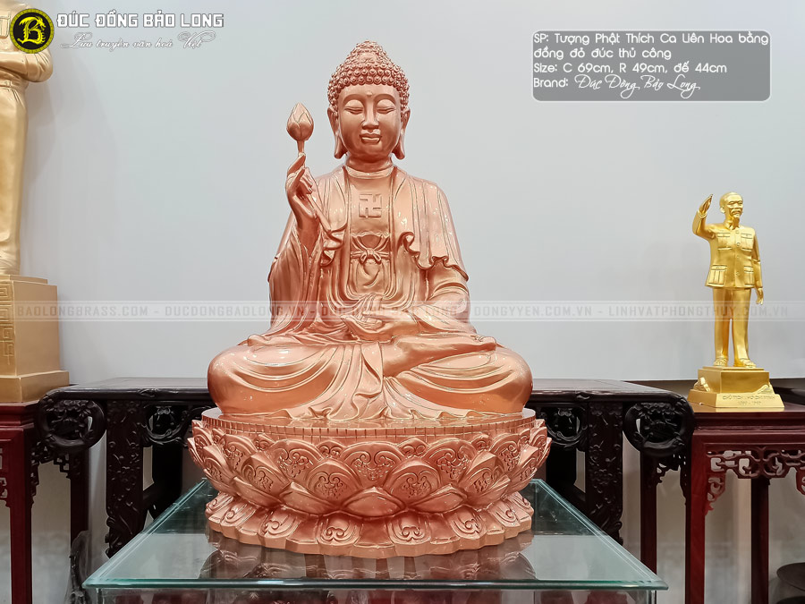 Tượng Phật Thích Ca Niêm Hoa Bằng Đồng Đỏ Cao 69cm