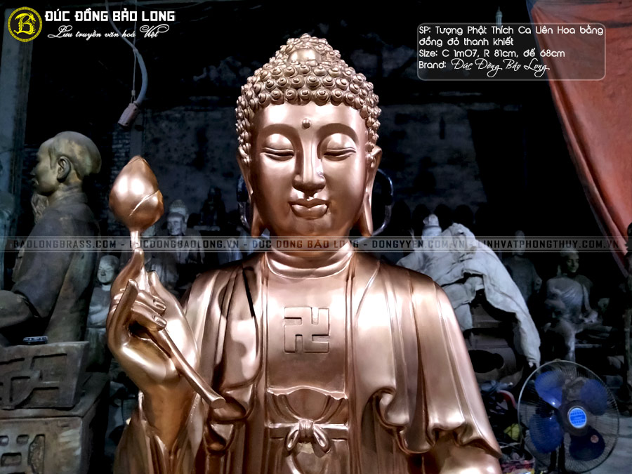 tượng Phật Thích Ca Niêm Hoa Vi Tiếu bằng đồng đỏ cao 1m07