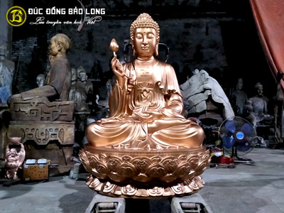 Tượng Phật Thích Ca Niêm Hoa Vi Tiếu Bằng Đồng Đỏ Cao 1m07