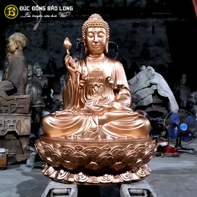Tượng Phật Thích Ca Niêm Hoa Vi Tiếu Bằng Đồng Đỏ Cao 1m07