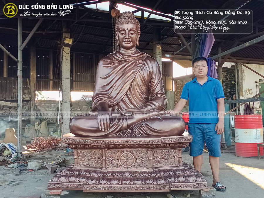tượng Phật Thích Ca bệ Kim Cang bằng đồng đỏ cao 2m17