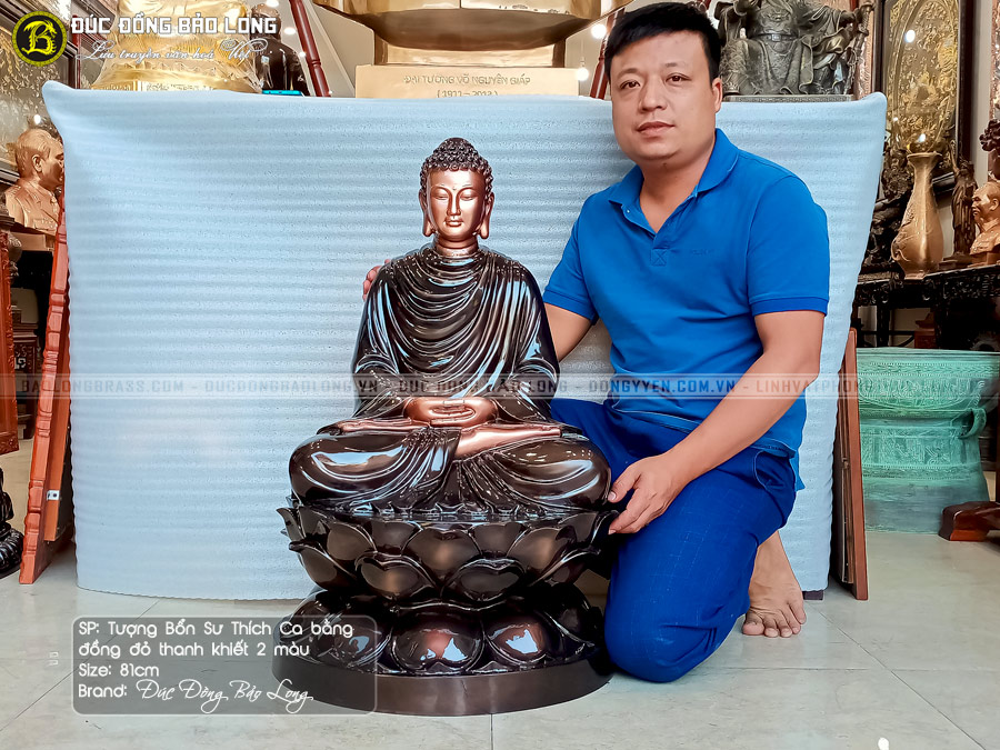 Tượng Phật Bổn Sư Thích Ca Bằng Đồng Đỏ Cao 81cm 2 màu