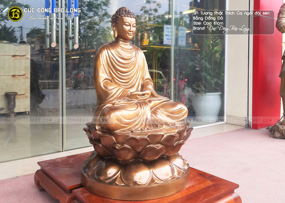 Tượng Phật Thích Ca Ngồi Đài Sen Bằng Đồng Đỏ Cao 81cm