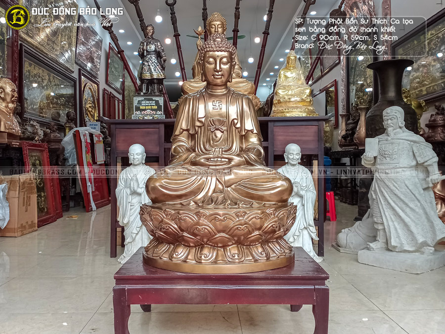 Tượng Phật Thích Ca Mâu Ni Tọa Sen Bằng Đồng Đỏ Cao 90cm