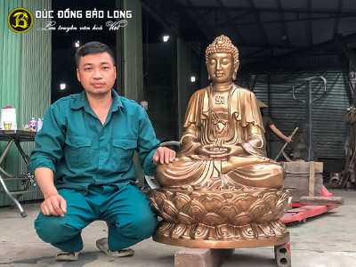 Tượng Phật Thích Ca Tọa Sen Bằng Đồng Đỏ Cao 90cm