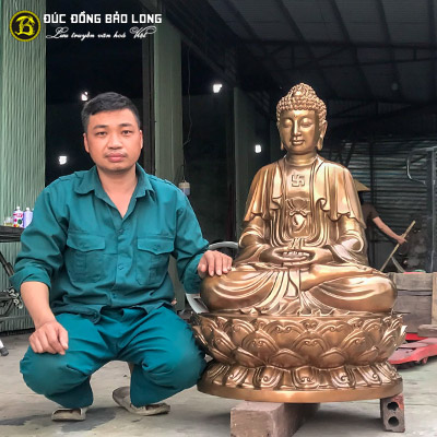Tượng Phật Thích Ca Mâu Ni Tọa Sen Bằng Đồng Đỏ Cao 90cm