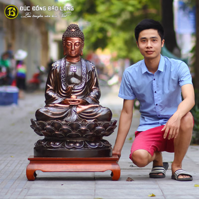 Tượng Phật Thích Ca Bằng Đồng Khảm Tam Khí Cao 89cm