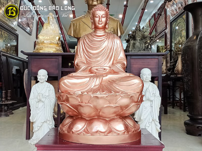 Tượng Phật Thích Ca Ngồi Bệ Sen Bằng Đồng Đỏ Cao 90cm