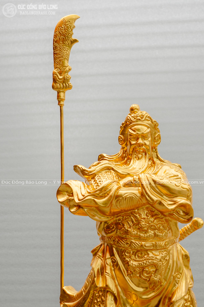 tượng quan công đứng khoanh tay bằng đồng cao 48cm dát vàng
