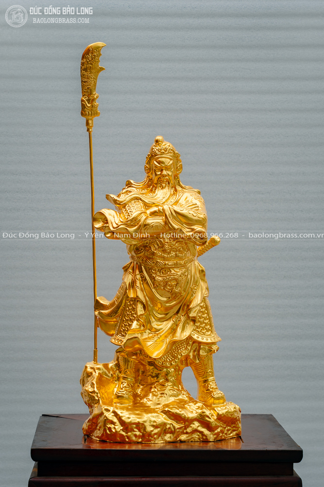 tượng quan công đứng khoanh tay bằng đồng cao 48cm dát vàng