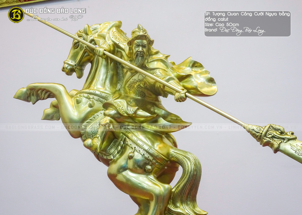 tượng Quan Công cưỡi ngựa bằng đồng Catut 48cm