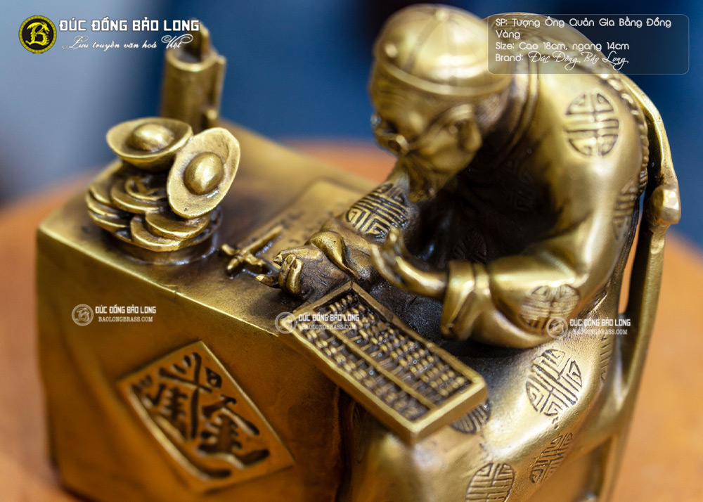 tượng ông Quản gia ngồi bằng đồng vàng cao 18cm