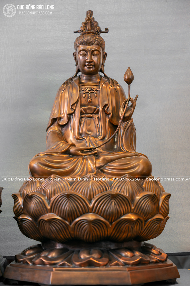 tượng tam thánh tây phương ngồi bệ sen bằng đồng đỏ cao 81cm