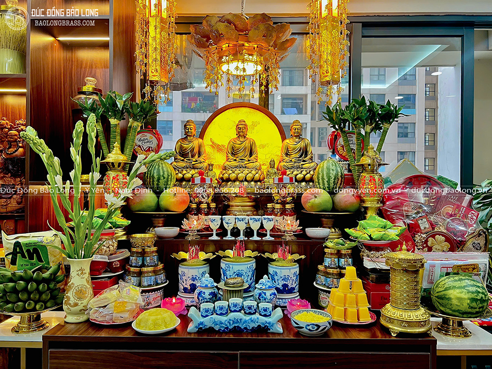 Bộ Tượng Tam Thế Phật Bằng Đồng Cao 47cm