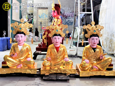 Bộ Tượng Tam Toà Thánh Mẫu Bằng Đồng 55cm Sơn Son Thếp Vàng 9999