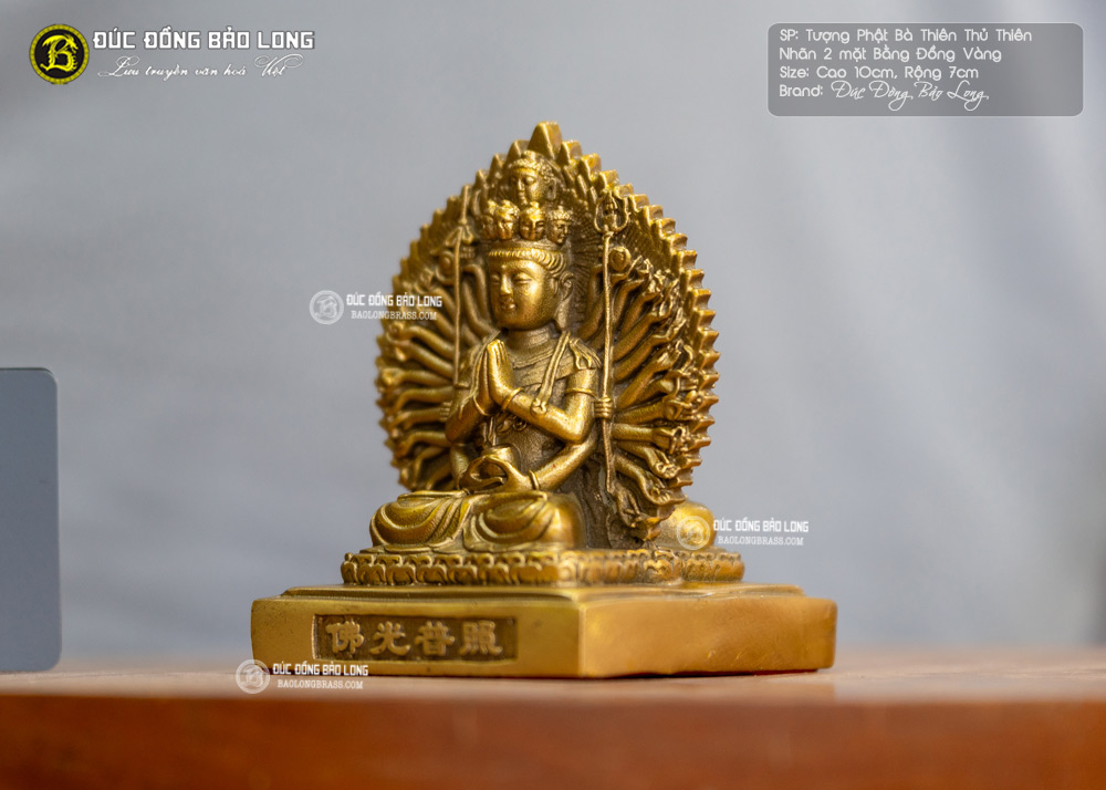 Tượng Phật Thiên Thủ Thiên Nhãn Hai Mặt Cao 10cm Bằng Đồng