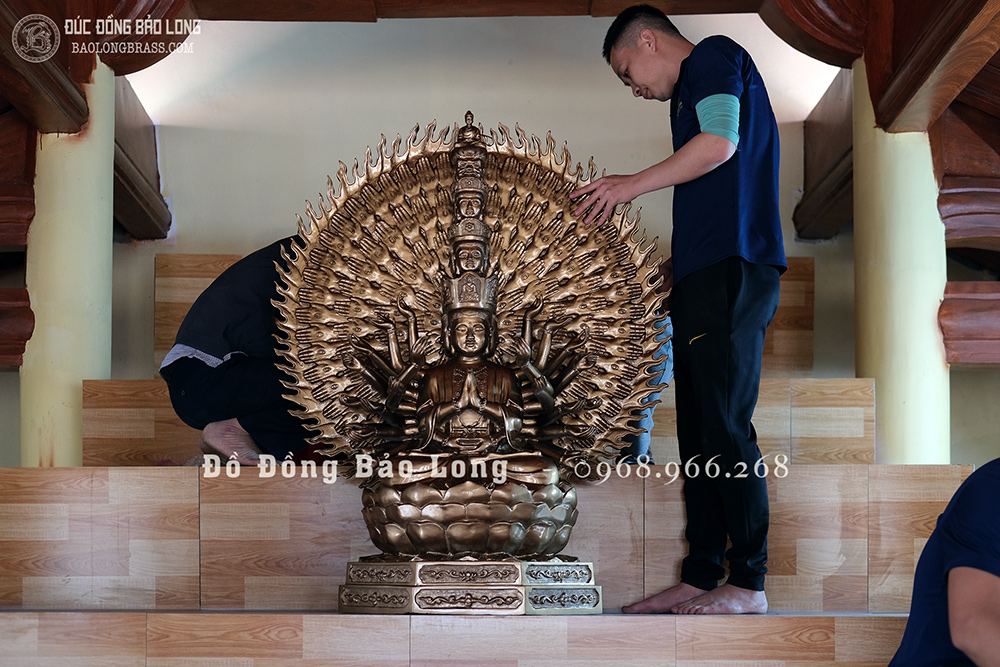 Tượng Phật Bà Nghìn Mắt Nghìn Tay Bằng Đồng Đỏ Cao 1m27