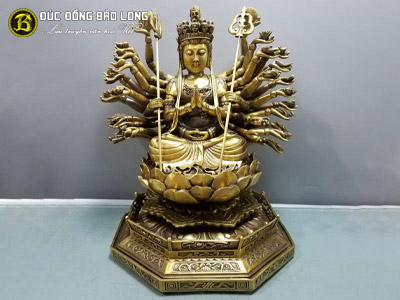 Tượng Phật Thiên Thủ Thiên Nhãn Bằng Đồng Vàng Cao 42cm