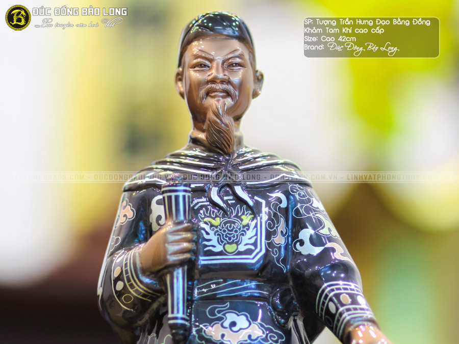 Tượng Trần Quốc Tuấn Bằng Đồng Cao 42cm Khảm Tam Khí 6 tượng Trần Quốc Tuấn bằng đồng cao 42cm khảm tam khí