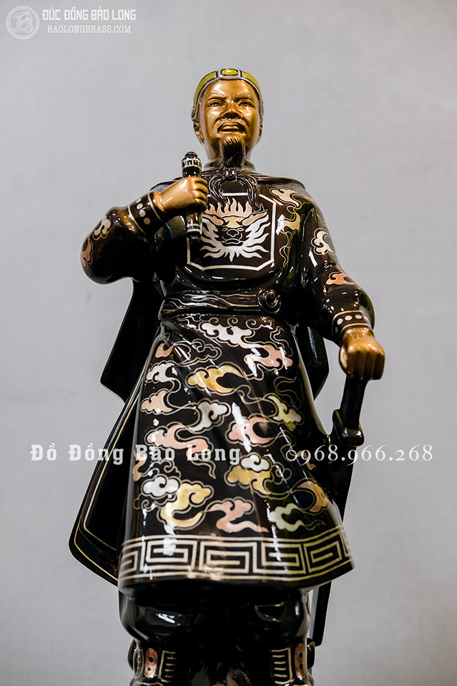 Tượng Đồng Trần Quốc Tuấn Khảm Tam Khí Cao 48Cm Mẫu Mới Đẹp