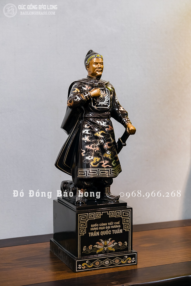 Tượng Đồng Trần Quốc Tuấn Khảm Tam Khí Cao 48Cm Mẫu Mới Đẹp