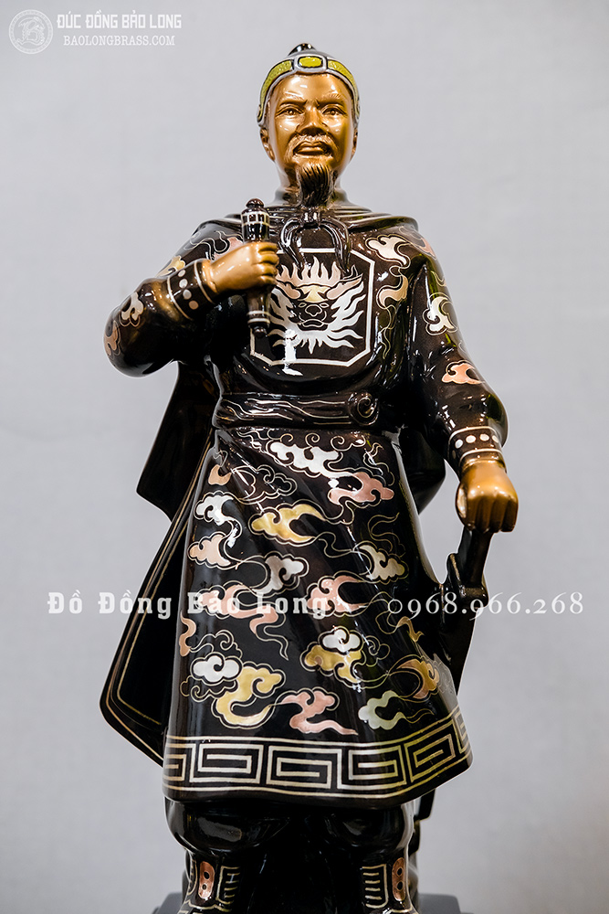 Tượng Đồng Trần Quốc Tuấn Khảm Tam Khí Cao 48Cm Mẫu Mới Đẹp