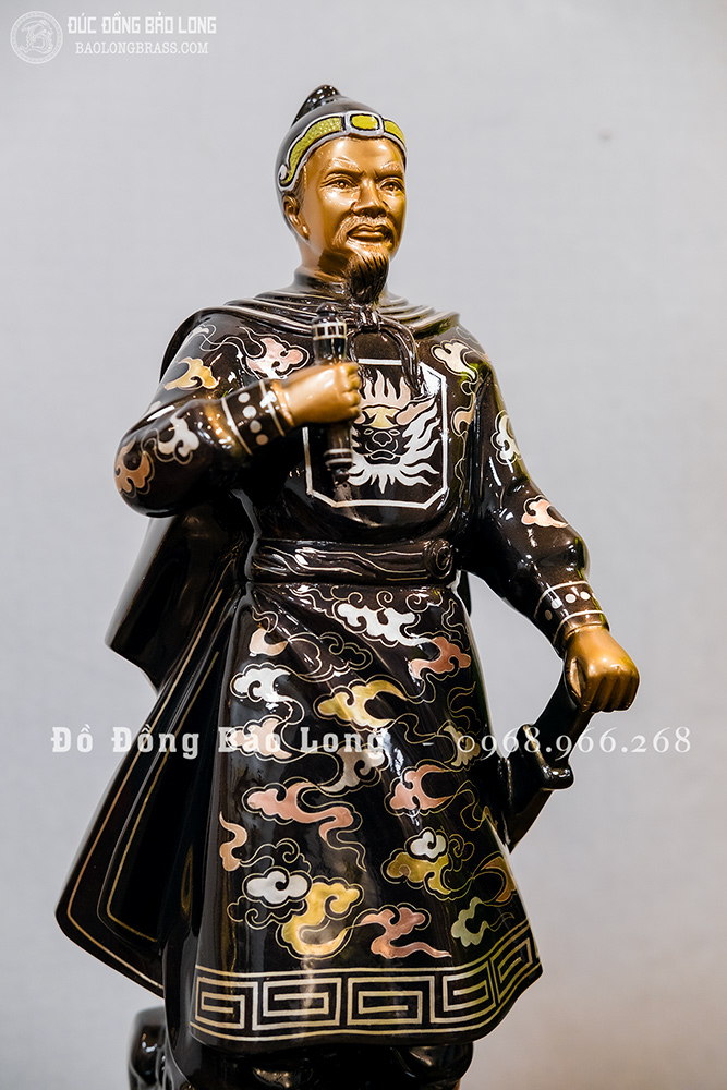 Tượng Đồng Trần Quốc Tuấn Khảm Tam Khí Cao 48Cm Mẫu Mới Đẹp