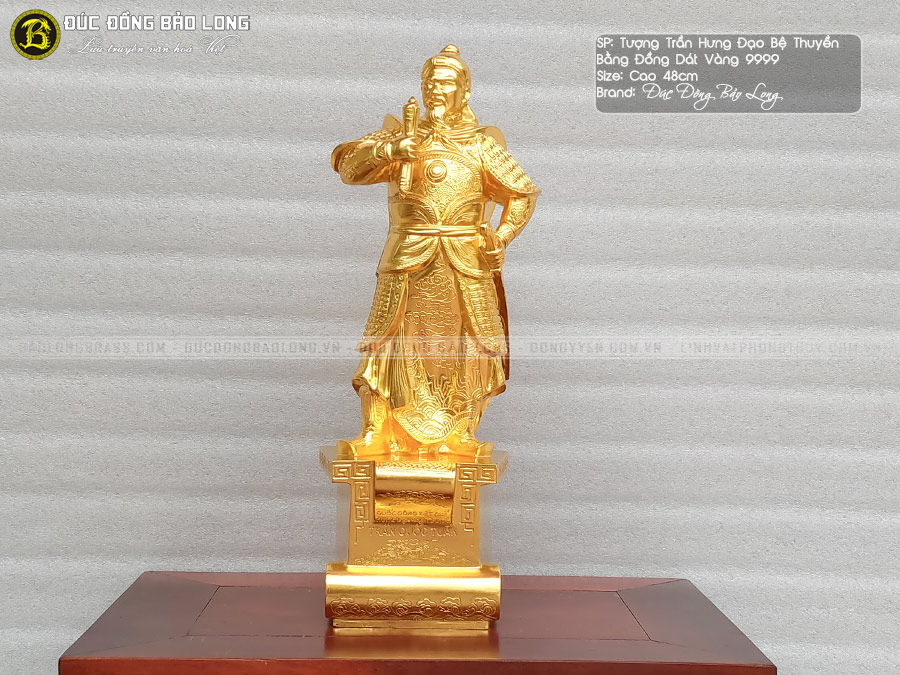 Tượng Trần Quốc Tuấn Bệ Thuyền Bằng Đồng Cao 48cm Dát Vàng 9999 1 tượng Trần Quốc Tuấn bệ thuyền bằng đồng cao 48cm