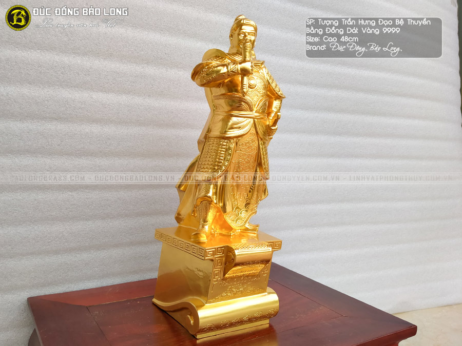 Tượng Trần Quốc Tuấn Bệ Thuyền Bằng Đồng Cao 48cm Dát Vàng 9999 2 tượng Trần Quốc Tuấn bệ thuyền bằng đồng cao 48cm