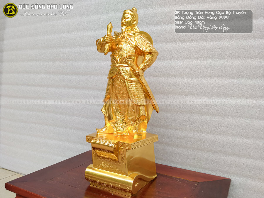 Tượng Trần Quốc Tuấn Bệ Thuyền Bằng Đồng Cao 48cm Dát Vàng 9999 3 tượng Trần Quốc Tuấn bệ thuyền bằng đồng cao 48cm