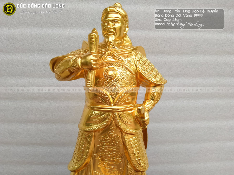 Tượng Trần Quốc Tuấn Bệ Thuyền Bằng Đồng Cao 48cm Dát Vàng 9999 4 tượng Trần Quốc Tuấn bệ thuyền bằng đồng cao 48cm