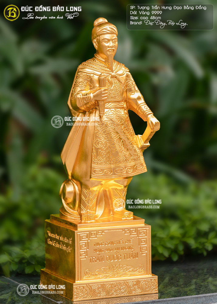 tượng Trần Hưng Đạo bằng đồng cao 48cm dát vàng 9999