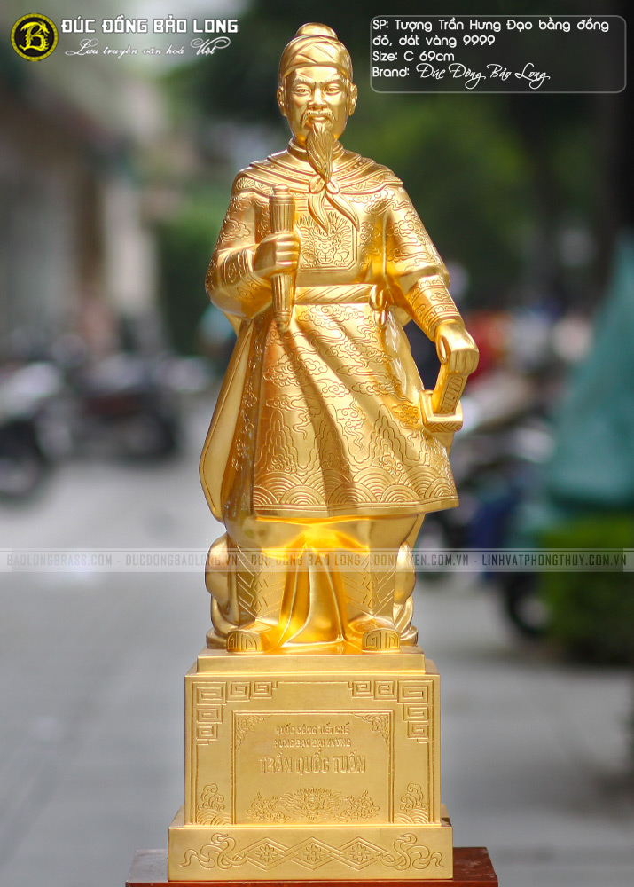 tượng Trần Quốc Tuấn bằng đồng cao 69cm dát vàng 9999