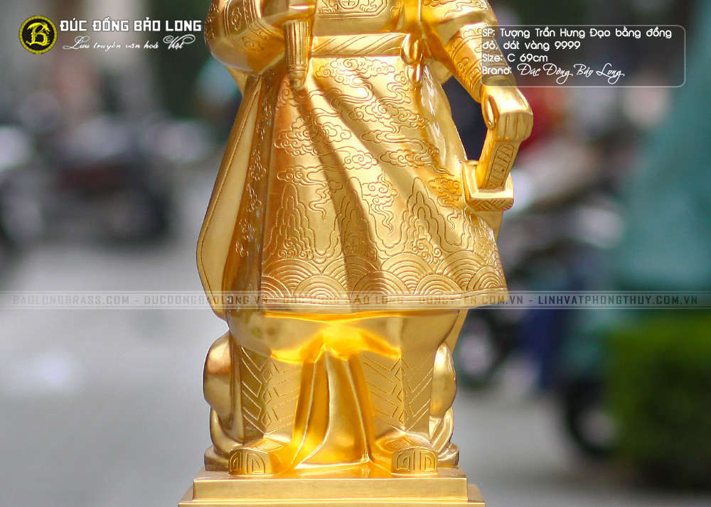 Tượng Trần Quốc Tuấn Bằng Đồng Cao 69cm Dát Vàng 9999
