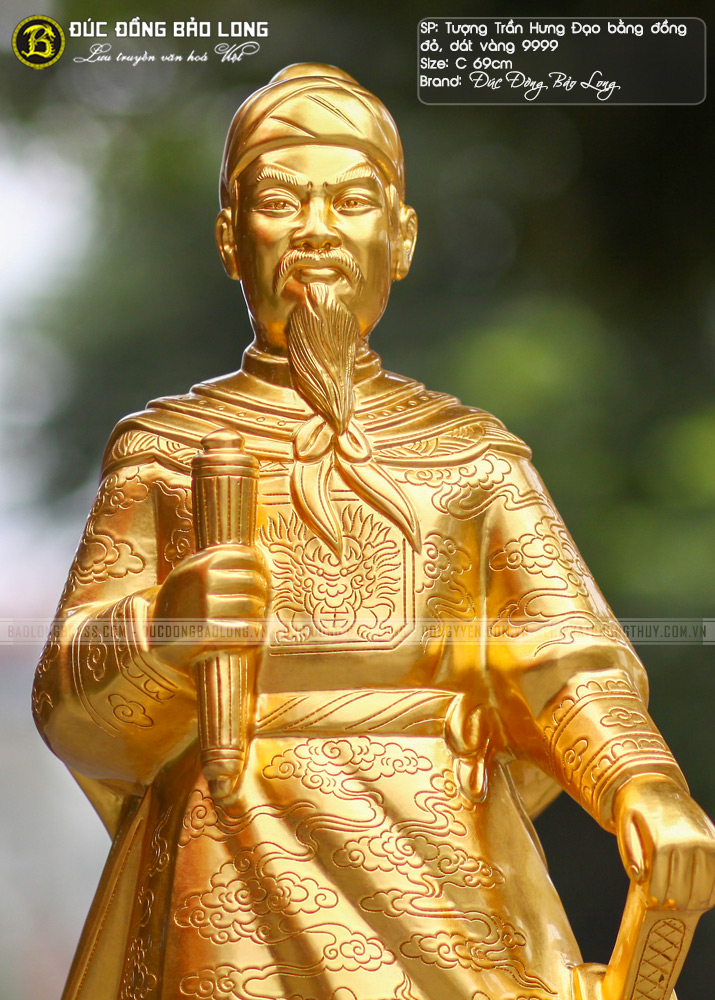 tượng Trần Quốc Tuấn bằng đồng cao 69cm dát vàng 9999