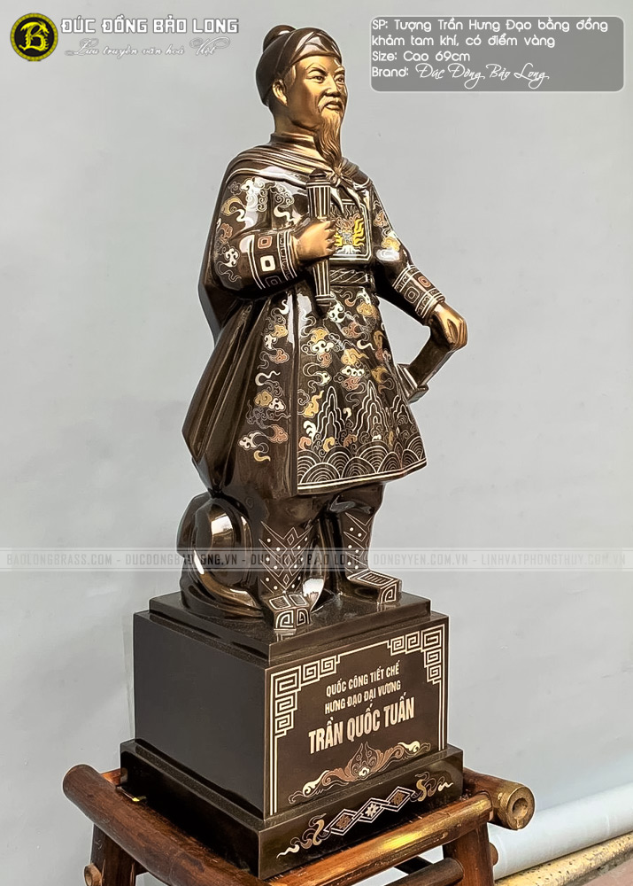tượng Trần Quốc Tuấn 69cm khảm Vàng cao cấp
