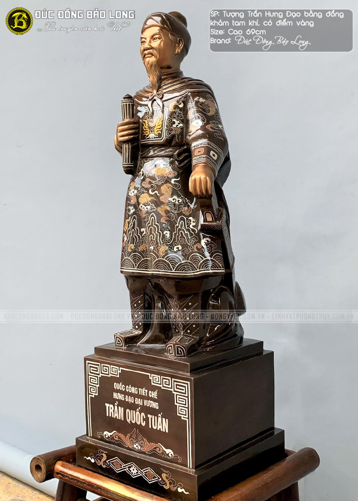 tượng Trần Quốc Tuấn 69cm khảm Vàng cao cấp