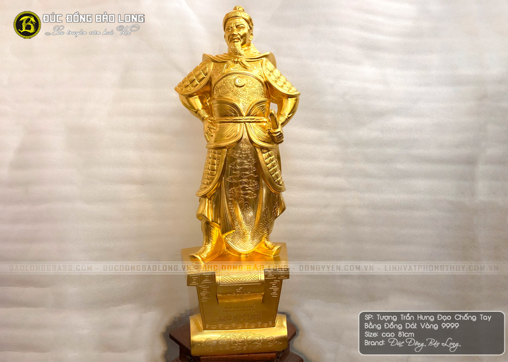 tượng Trần Hưng Đạo chống tay 81cm dát vàng