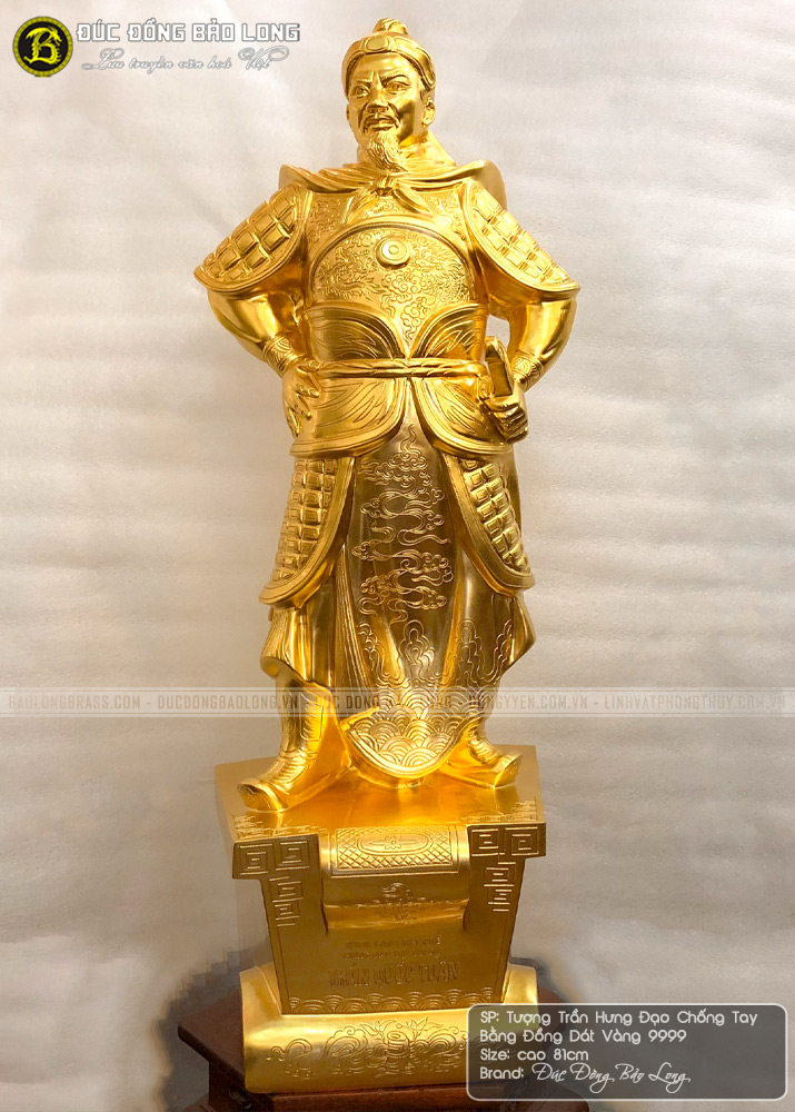 tượng Trần Hưng Đạo đứng chống nạnh bằng đồng cao 81cm dát vàng 9999