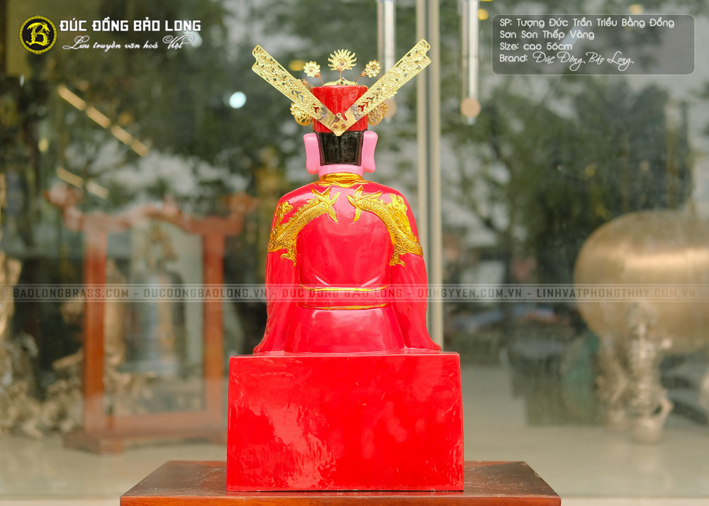 Tượng Trần Triều Bằng Đồng Đỏ Sơn Son Thếp Vàng Cao 56cm