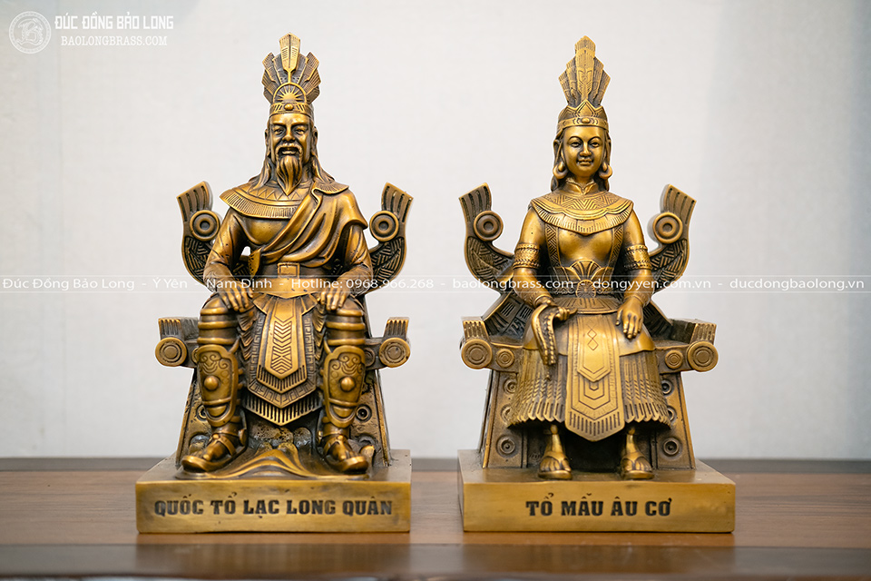 Tượng Lạc Long Quân & Âu Cơ Bằng Đồng Vàng Cao 28cm