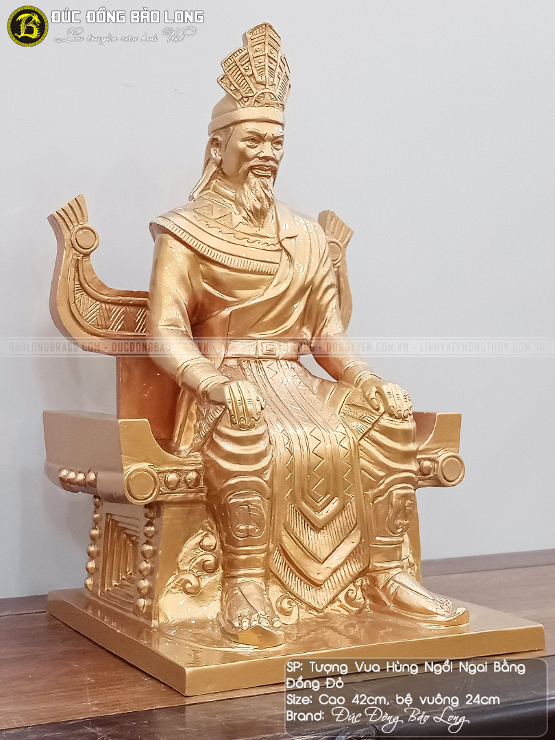 tượng vua hùng ngồi ngai bằng đồng đỏ cao 42cm đúc thủ công đẹp