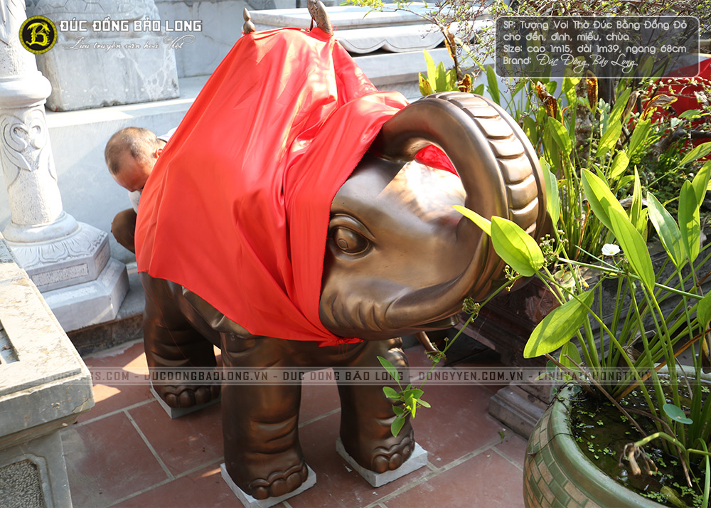 tượng voi bằng đồng đỏ cao 1m15 cho đền chùa miếu